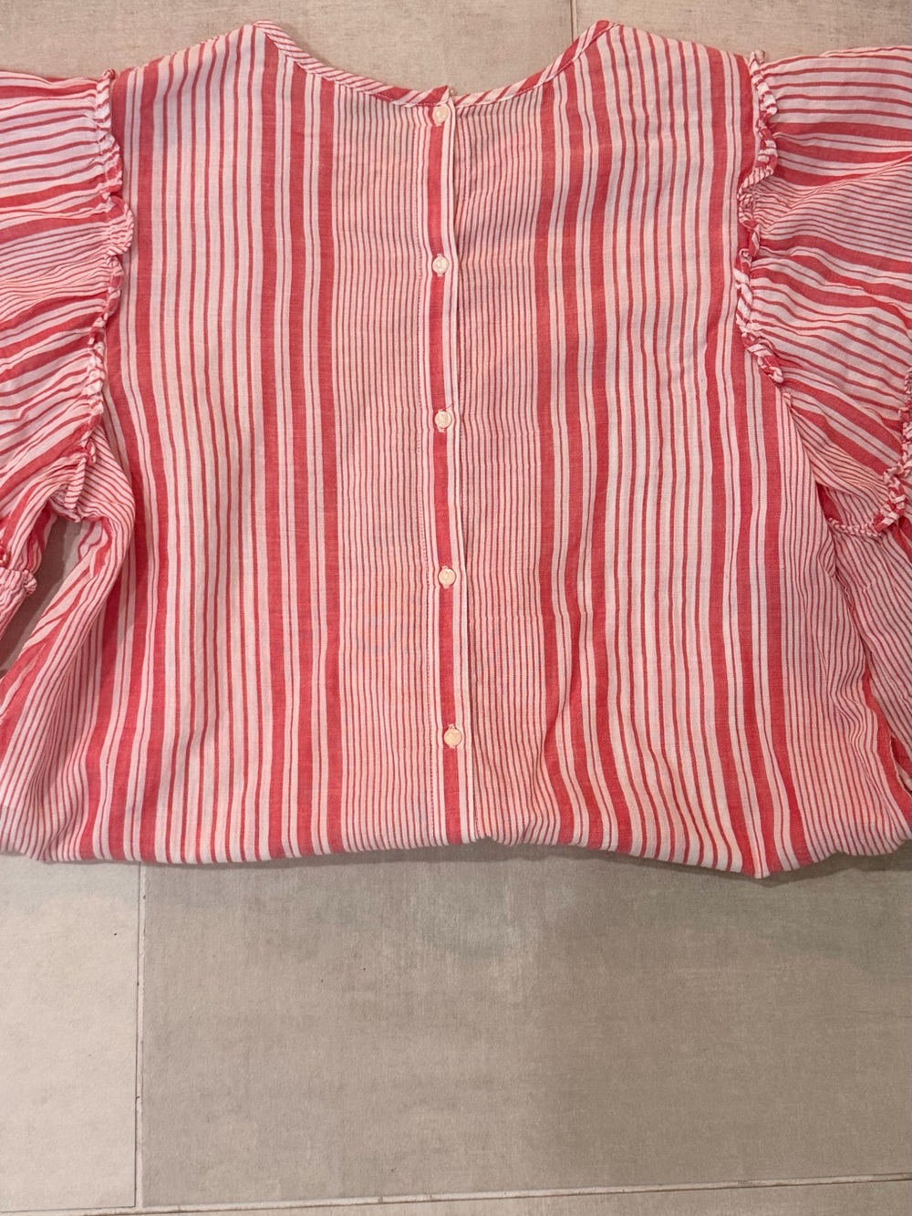 Pink Red Striped Ruffle Sleeve Top - Picture 3 of 4